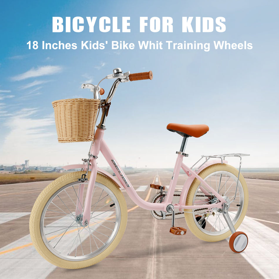 18 Zoll Kinderfahrrad für Mädchen Jungen mit Stützrädern Korb BMX Kinder Fahrrad