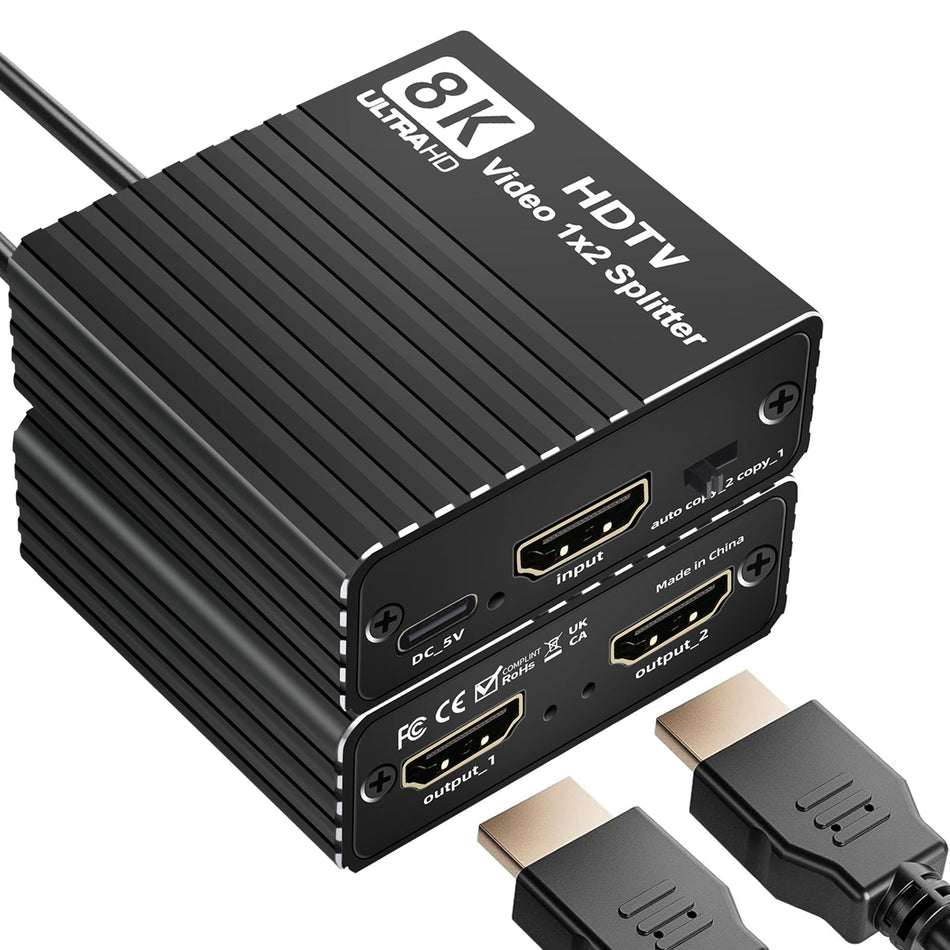 8K HDMI 1 zu 2 Splitter HD2.1 8K60hz/4K120hz/1080P240hz mit EDID Splitter 1x2