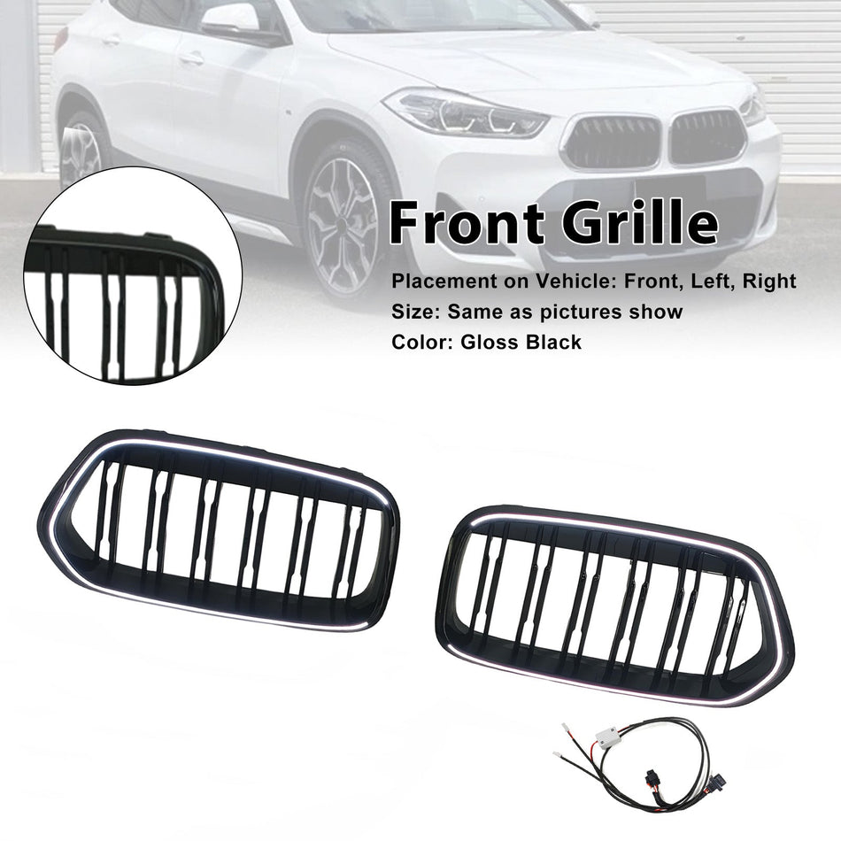 Frontstoßstangengrill, schwarz, Doppellamellen, passend für BMW X2 F39 (2018–2023).
