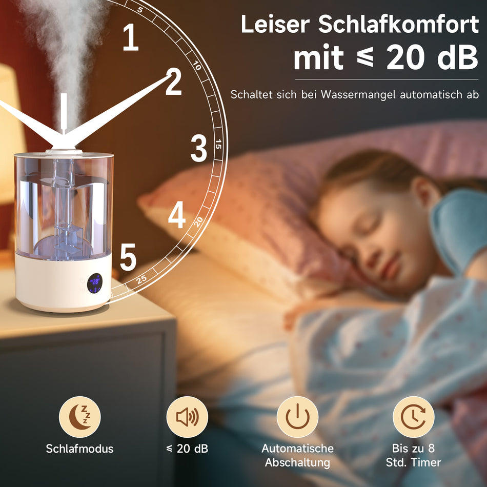 Luftbefeuchter für großes Schlafzimmer (7,8L), mit UV-Sterilisation, Duftöl, 2 Ausgänge