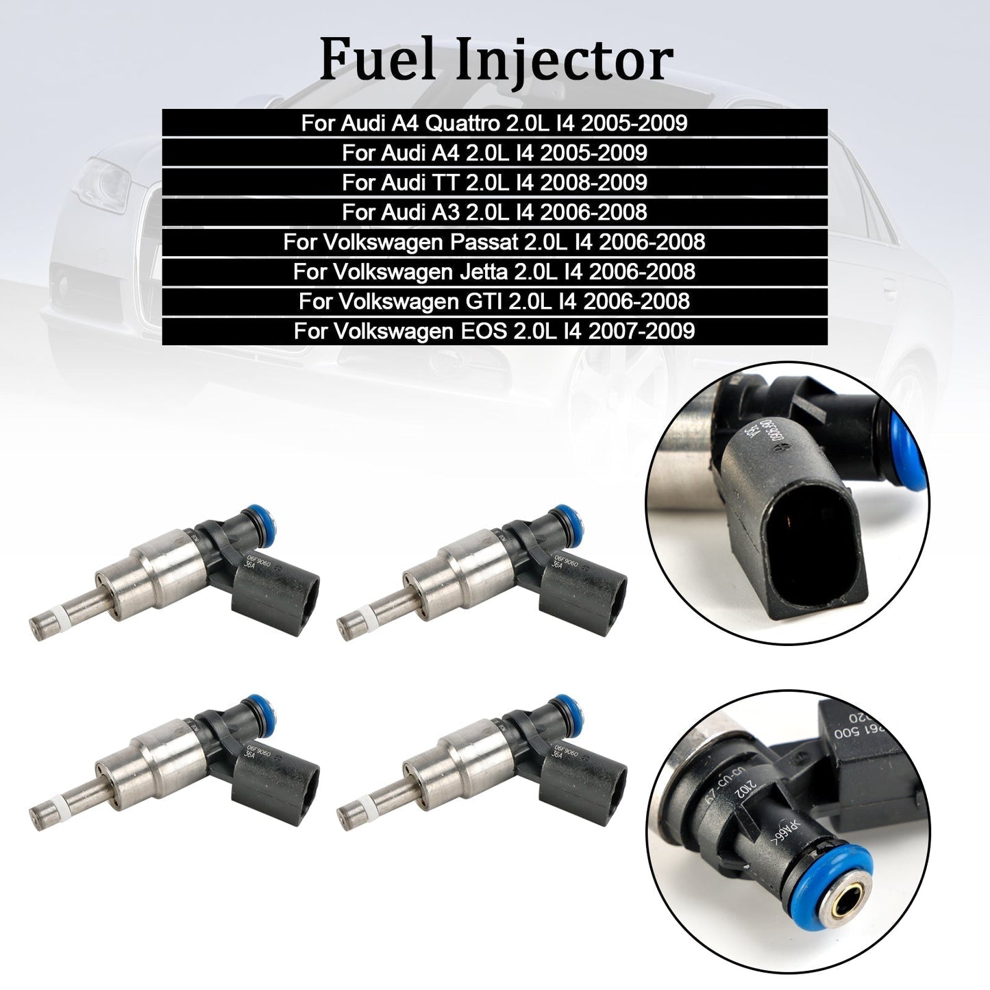 2008–2009 Audi TT 2.0L I4 4-teiliges Kraftstoffeinspritzventil 06F906036A