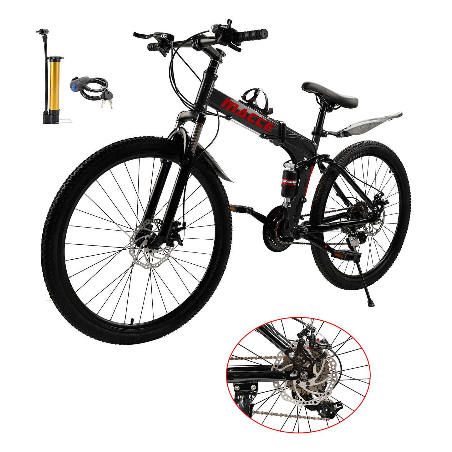 26" Räder 27 Gang Doppelscheibenbremse Klapp-Mountainbike MTB für Erwachsene Schwarz