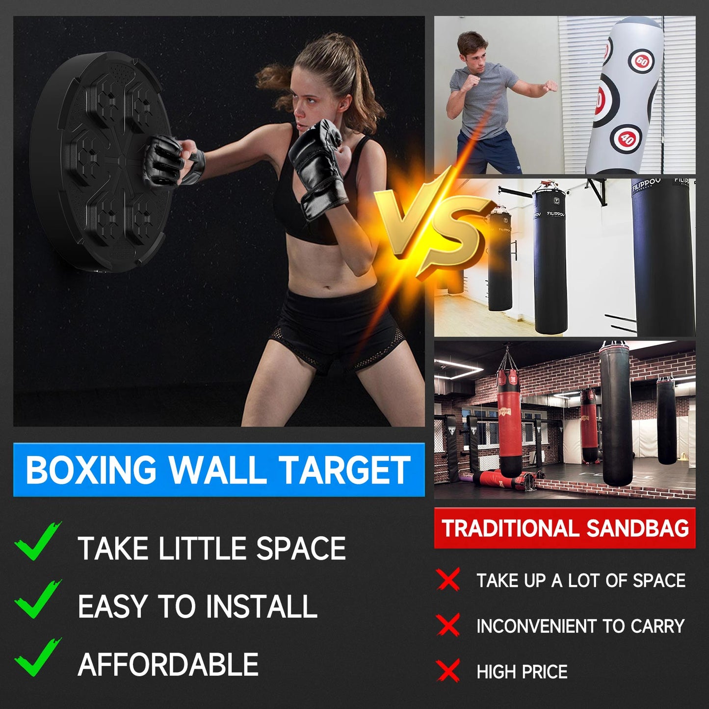 Box-Trainingsziel zur Wandmontage, Bluetooth-Musik, Indoor-React-Trainingsgerät