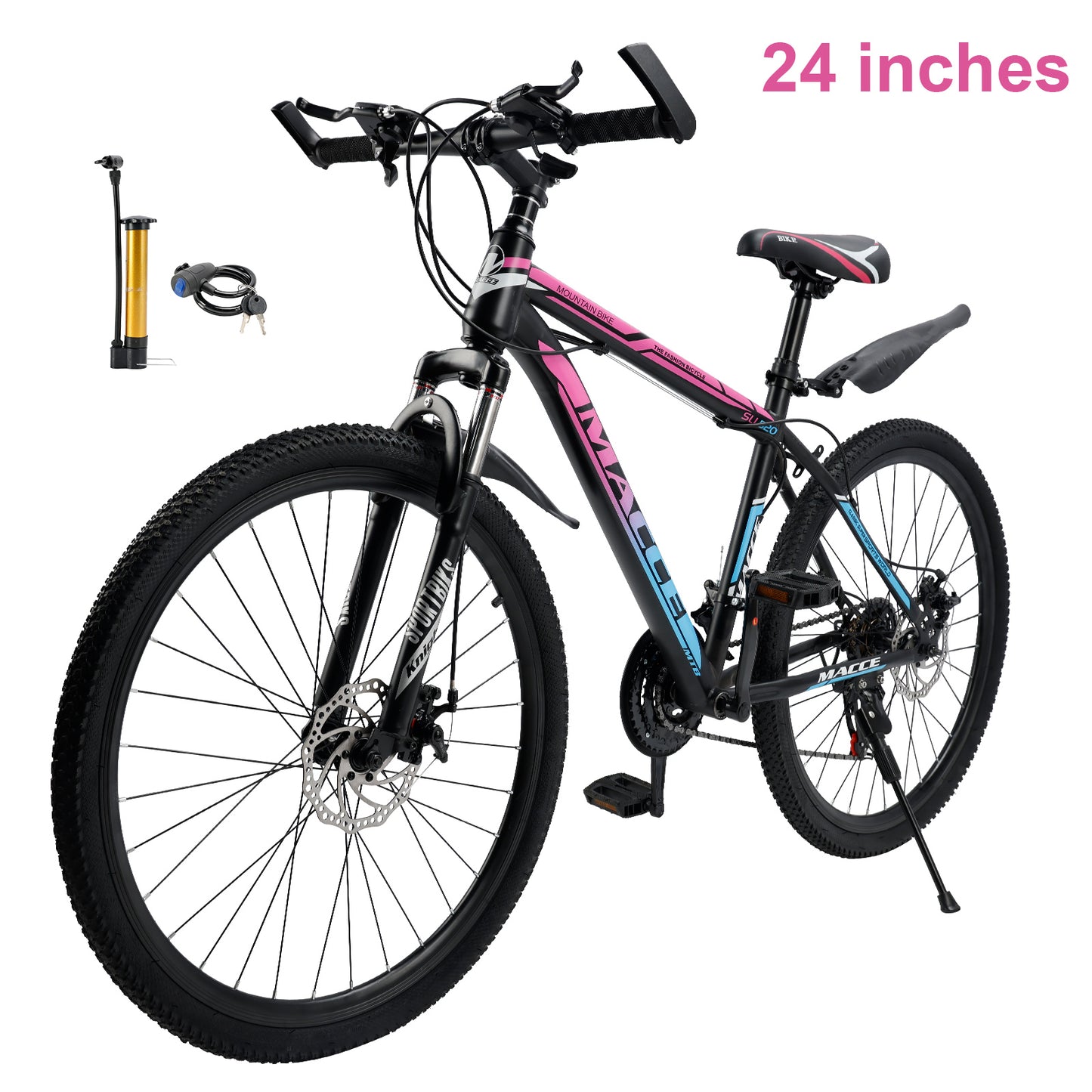 24 "Speichenrad 24 Geschwindigkeit Mountainbike Erwachsenenfahrrad Blau + Rosa