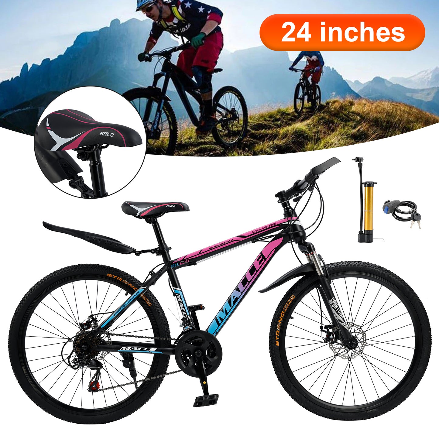 24 "Speichenrad 24 Geschwindigkeit Mountainbike Erwachsenenfahrrad Blau + Rosa