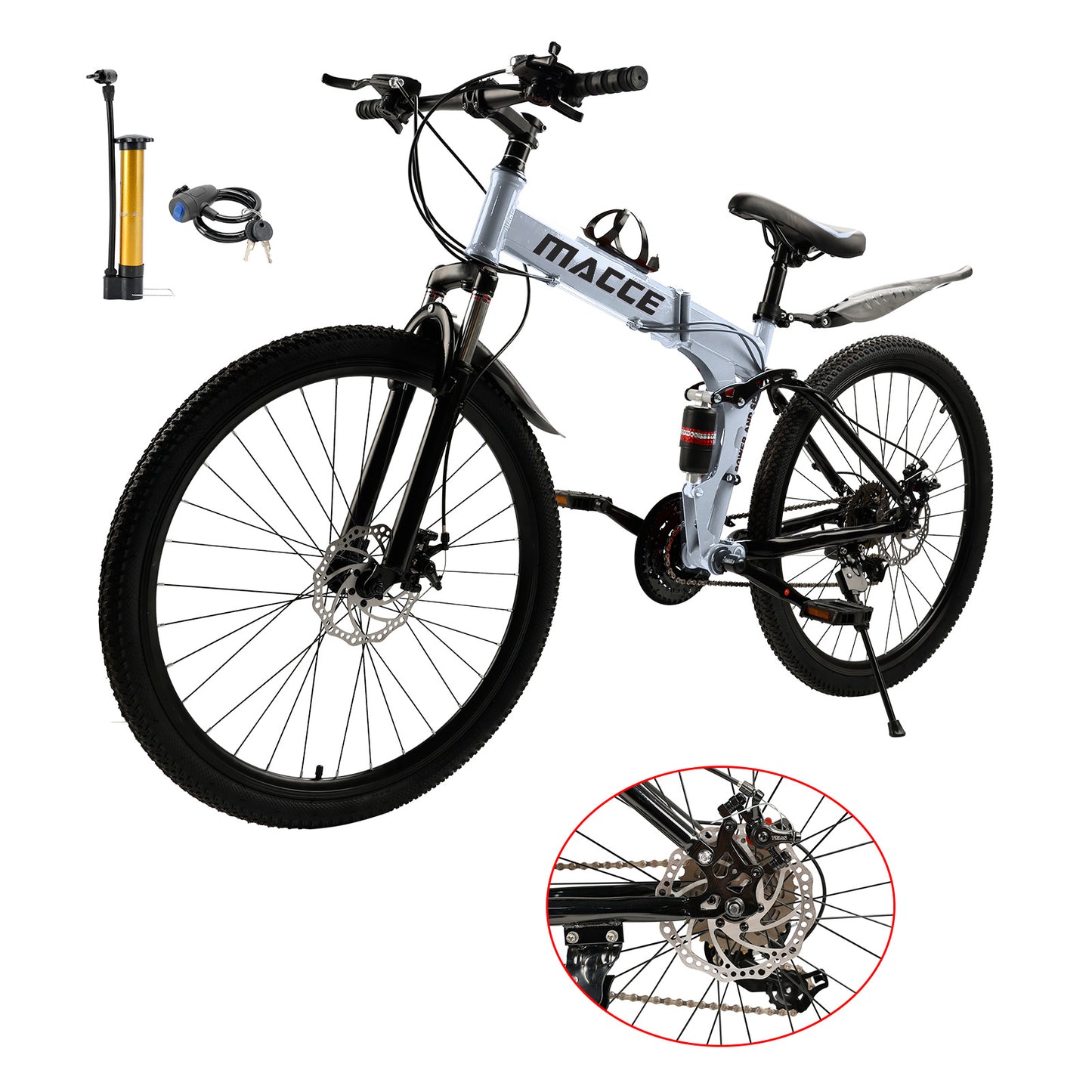 26" Räder 27 Gang Doppelscheibenbremse Klapp-Mountainbike MTB für Erwachsene Weiß