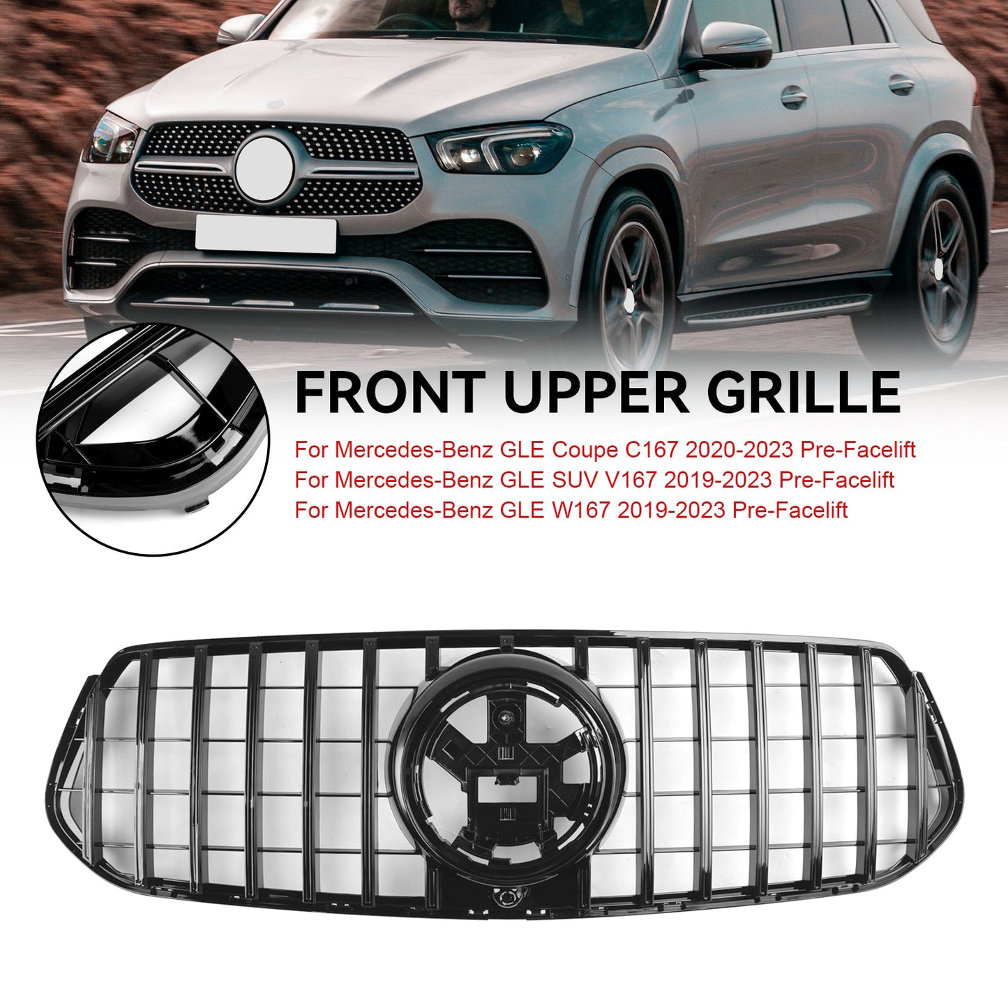 Glänzend schwarzer Kühlergrill für Mercedes Benz Gle W167 C167 V167 2020–2023