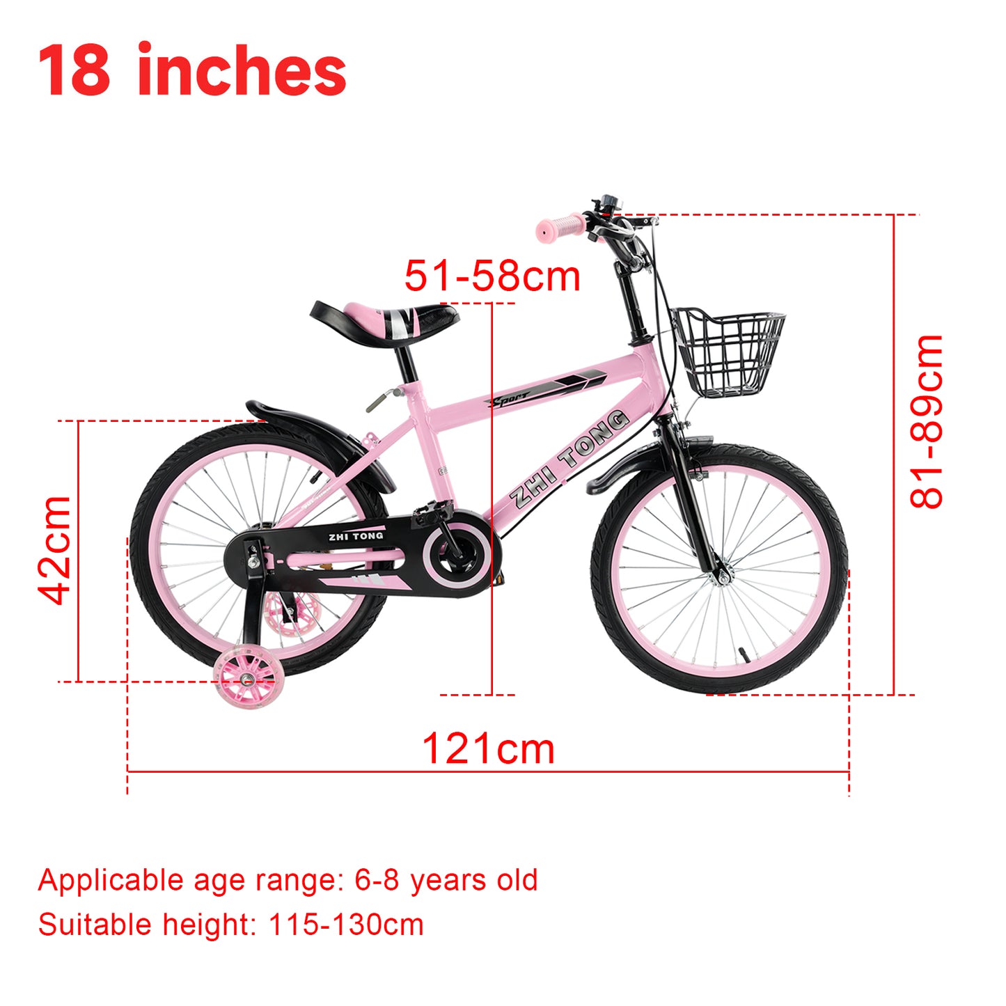 18" Kinderfahrrad Verstellbarer Sitz mit Hilfsrad