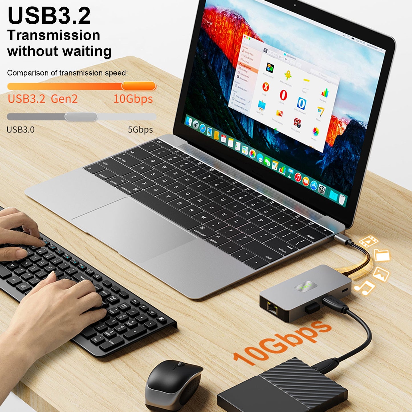 7 in 1 TYPE-CtoRJ45 2,5G 10G USB3.2 HDMI PD100W SD TF Schnittstelle Hub Adapter Dock