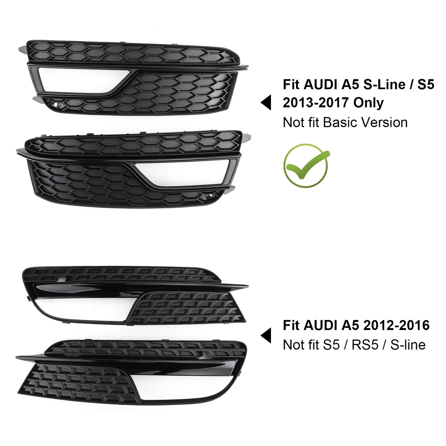 Pair Front Fog Lamp Black Trim Grills Grill Für AUDI A5 S-Line S5 2013-2016