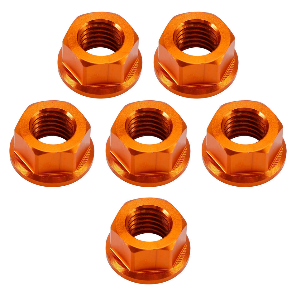 6er-Pack Aluminium-Flanschmuttern für hinteres Kettenrad M10x1,5 mm, orange, für Motorrad