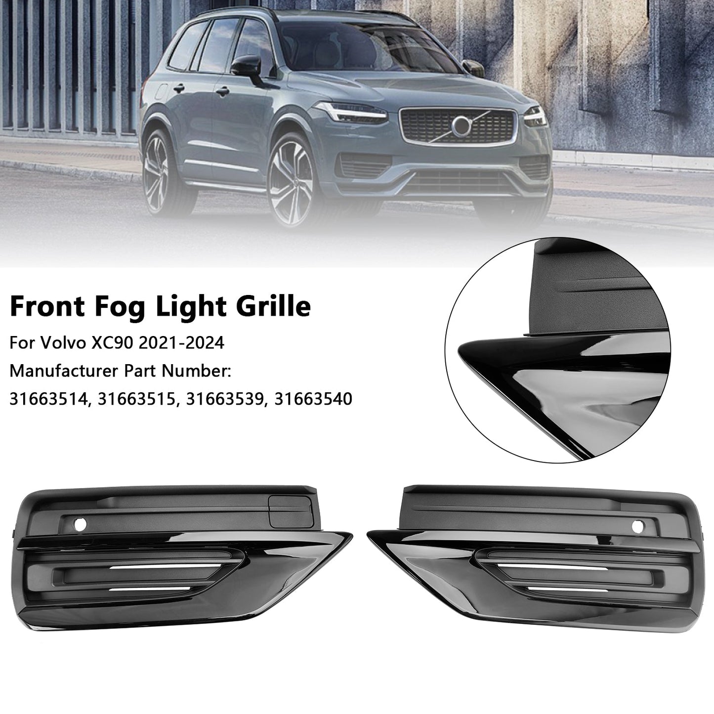 2021-2024 Volvo XC90 2PCS Frontstoßstange Nebelscheinwerfer Kühlergrill Nebelscheinwerfer Kühlergrill