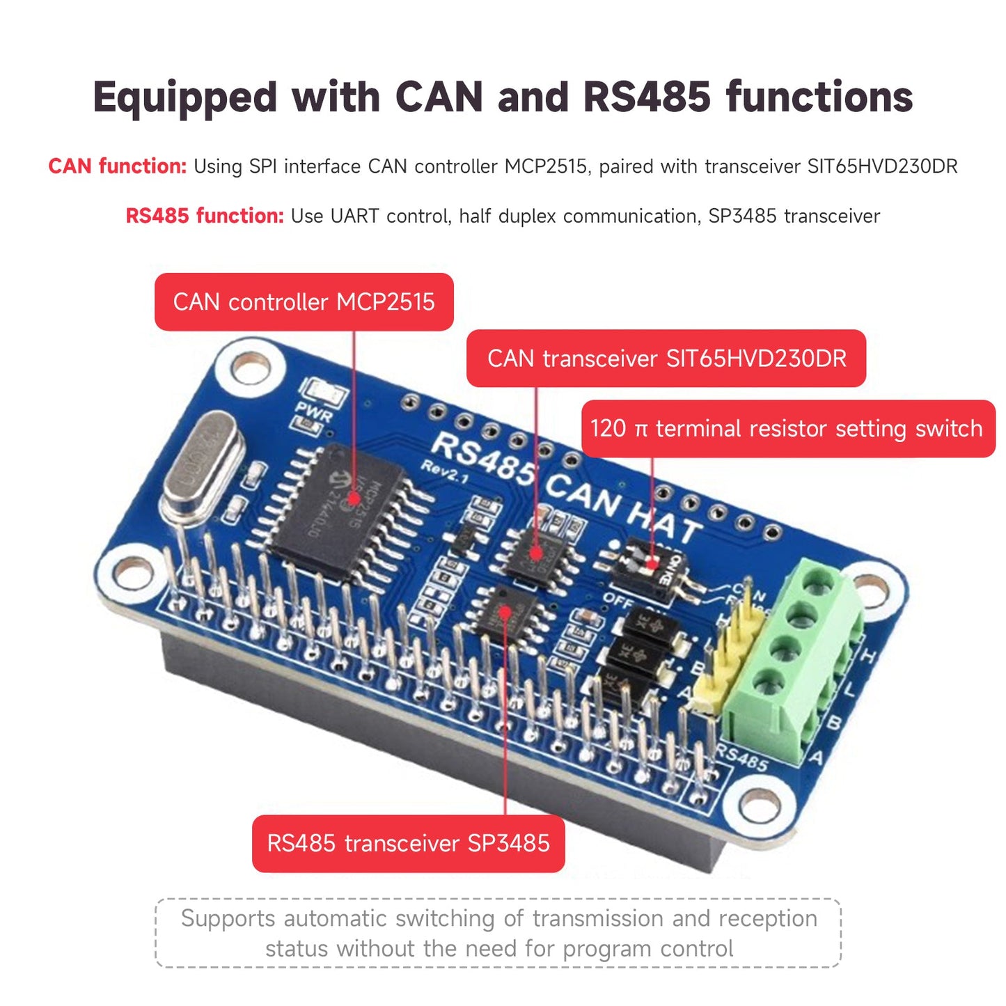 Raspberry Pi RS485 CAN-Erweiterungskarte Automatisches Umschalten des Transceiverstatus