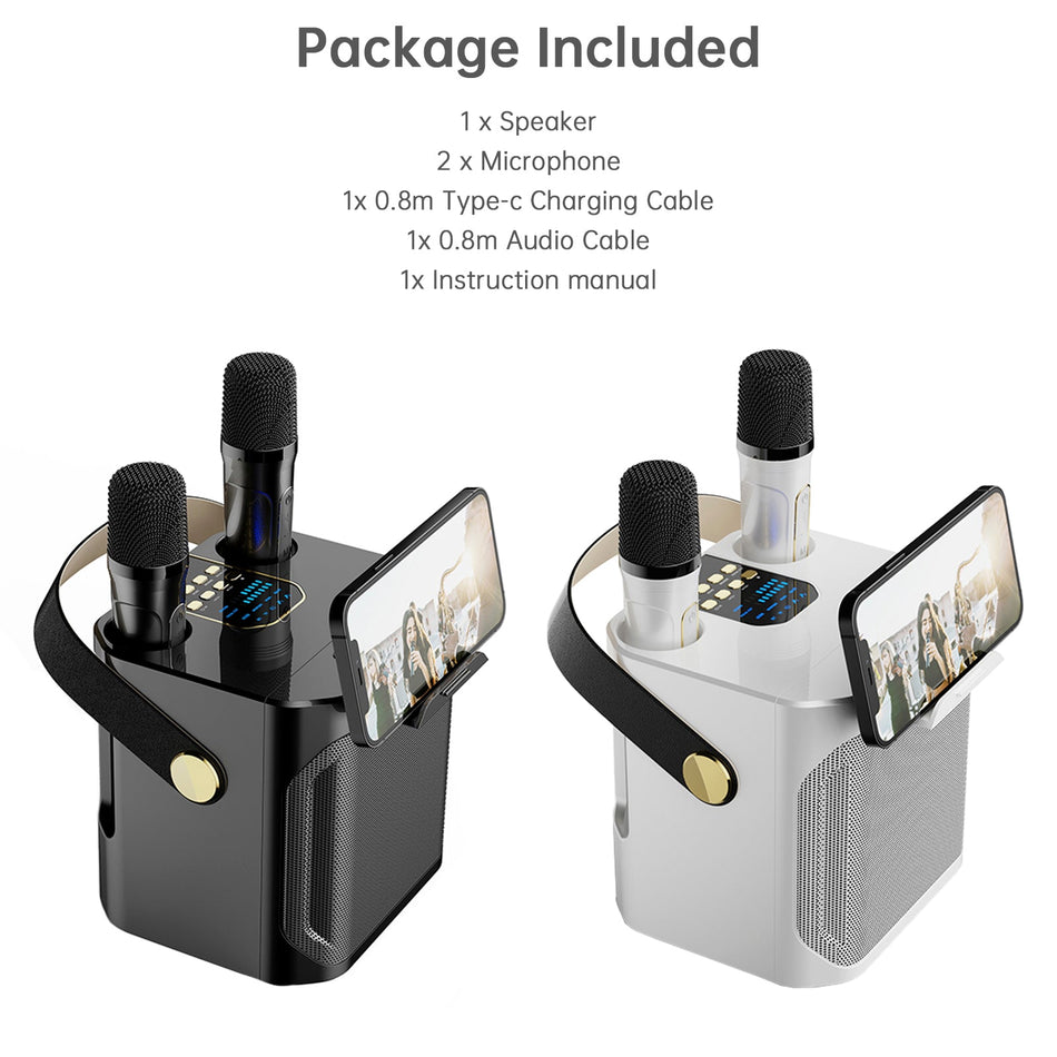 Drahtloser Bluetooth-Lautsprecher mit Doppelmikrofon, Karaoke, tragbarer Karaoke-Lautsprecher für Zuhause