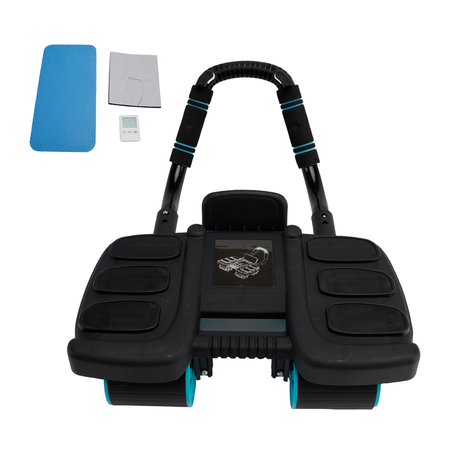 Automatic Rebound Ab Wheel with Elbow Support & 4-Wheel Stability – Includes Timer Perfect Core Trainer for Men & Women Portable Home Gym Equipment Black