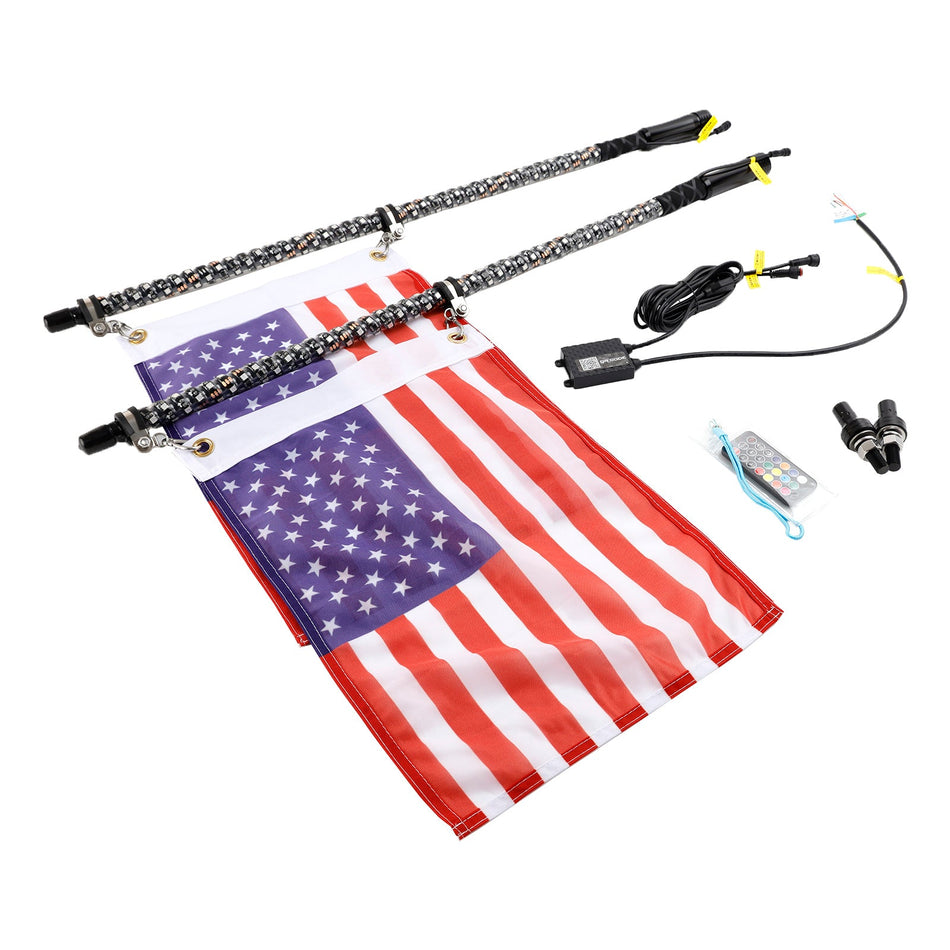 2 x 90 cm RGB-LED-Peitschenantenne mit Flagge und Fernbedienung für Polaris RZR UTV ATV