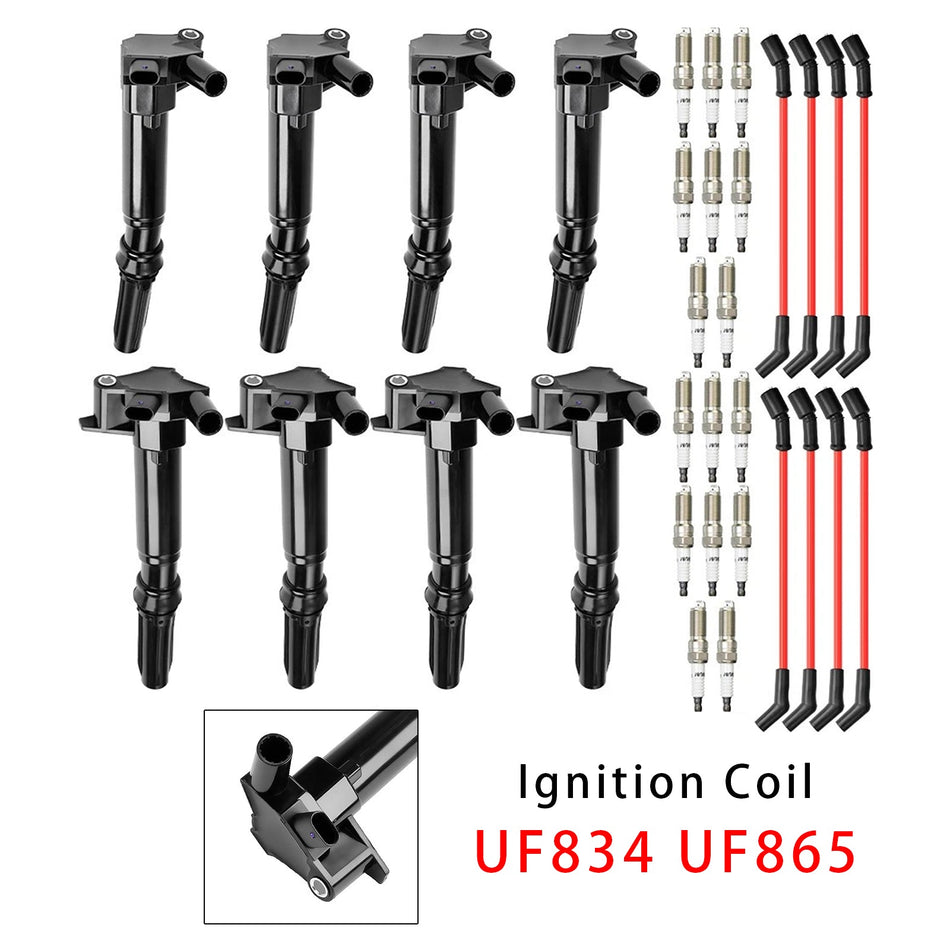 2018–2022 Ford F-250 Super Duty 6.2L V8 8 Zündspulen + 16 Zündkerzen + 8 Zündkabel UF834 UF865 HL3Z-12029-C