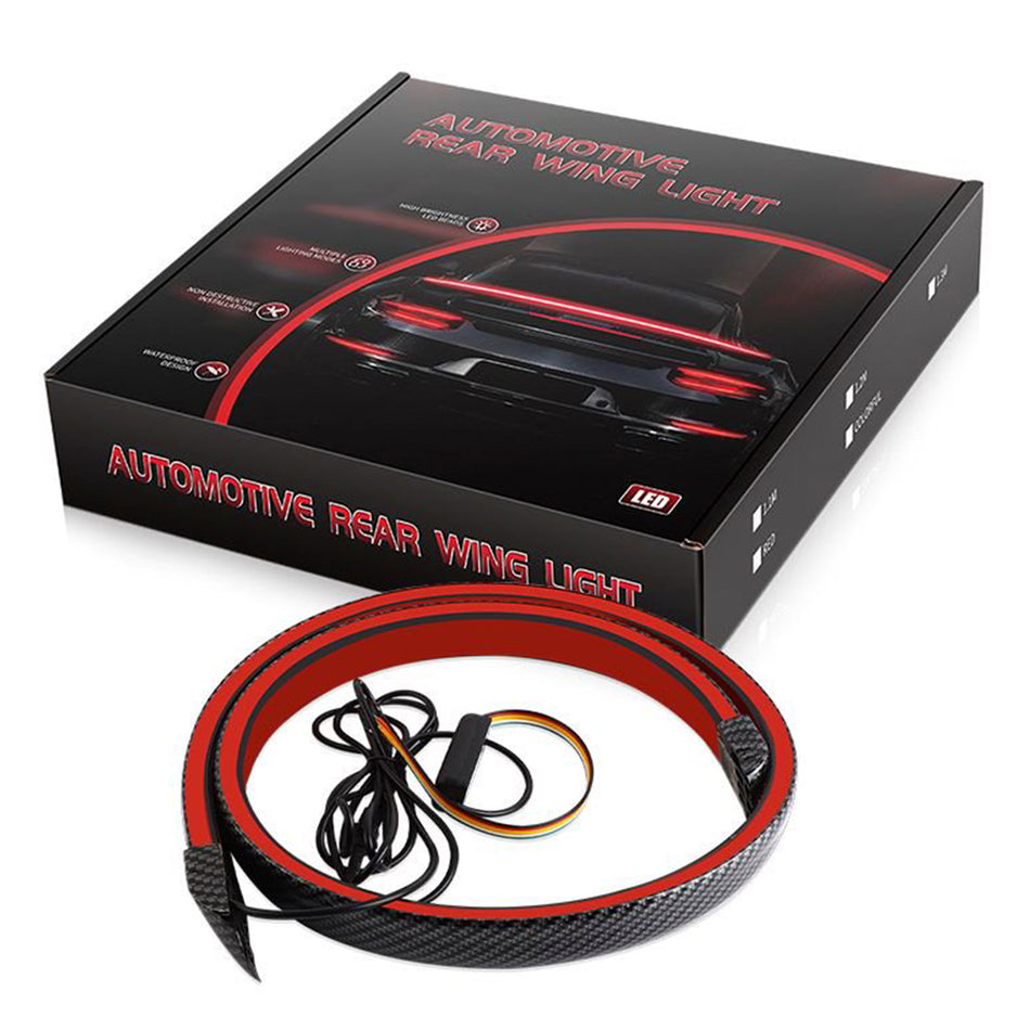 Car Tail Streamer Lamp Carbon Fiber Light Rear Wing Spoiler Lip Brake Trunk Red 1.3M