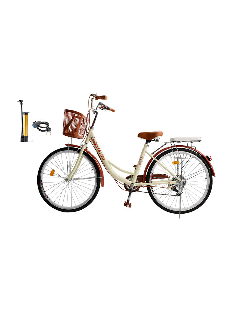 7 Gänge 26" Speichenrad Cruiser Fahrrad Damenfahrrad Mädchen Citybike Creme