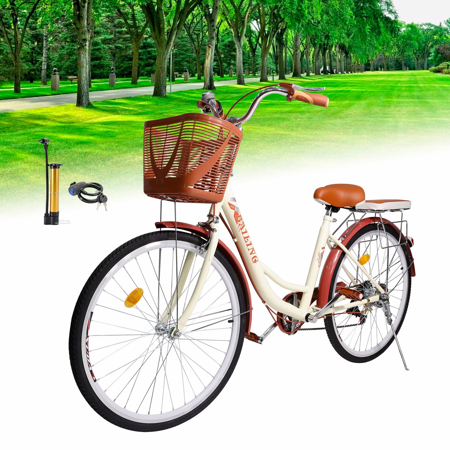 7 Gänge 26" Speichenrad Cruiser Fahrrad Damenfahrrad Mädchen Citybike Creme