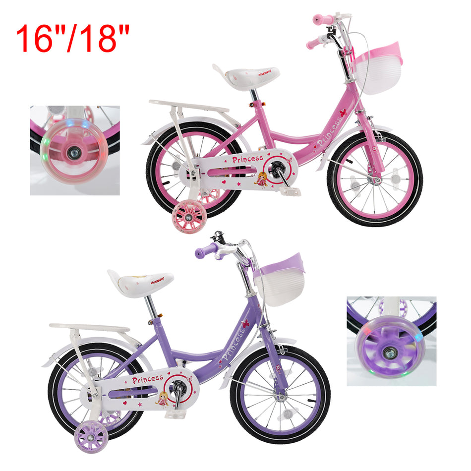 16"/18" Kinderfahrrad für Mädchen mit Stützrädern, Korb und Ständer