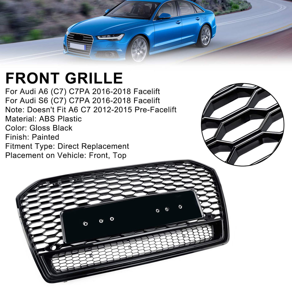 RS6 Style Honeycomb Mesh Front Grill Grille Für Audi A6 S6 C7 2016-2018 Black
