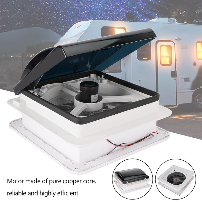 14" RV Caravan Roof Vent Manual RV Camper Fan 12V Skylight With LED Light