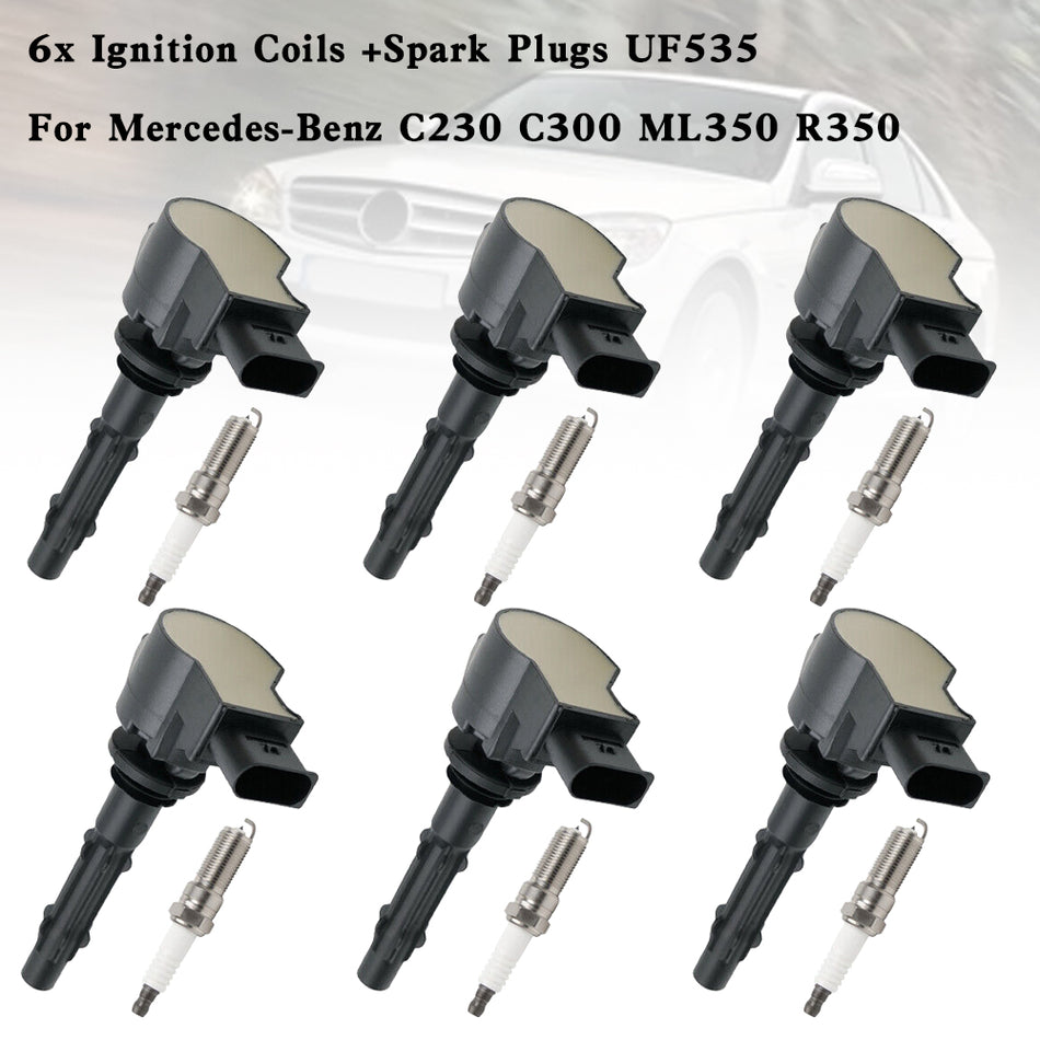 6x Ignition Coils +Spark Plugs UF535 Für Mercedes-Benz C230 C300 ML350 R350
