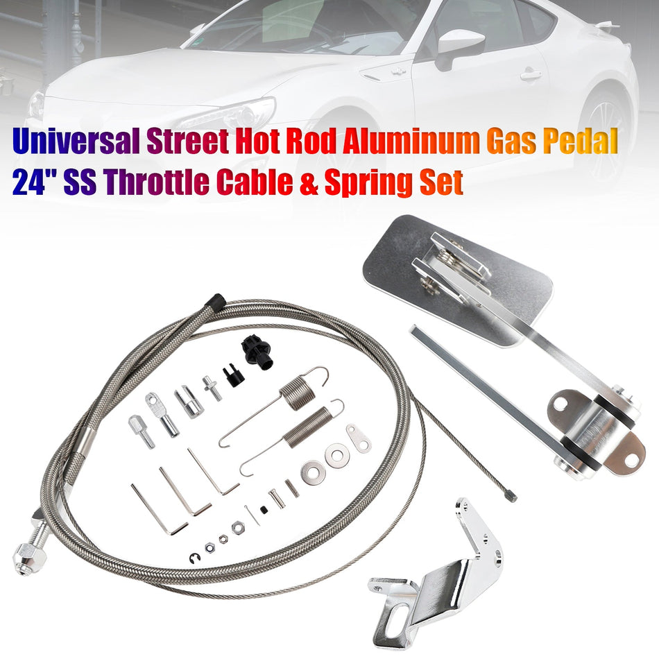Universal Street Hot Rod Aluminium Gaspedal 24"" SS Gaszug &amp; Federsatz