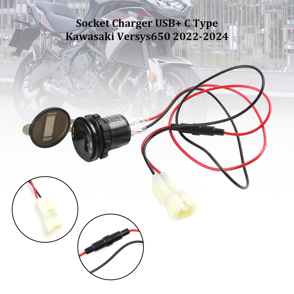 12-V-Steckdosenladeger?t Typ USB+C, schnell passend für Kawasaki Versys 650 2022-2024
