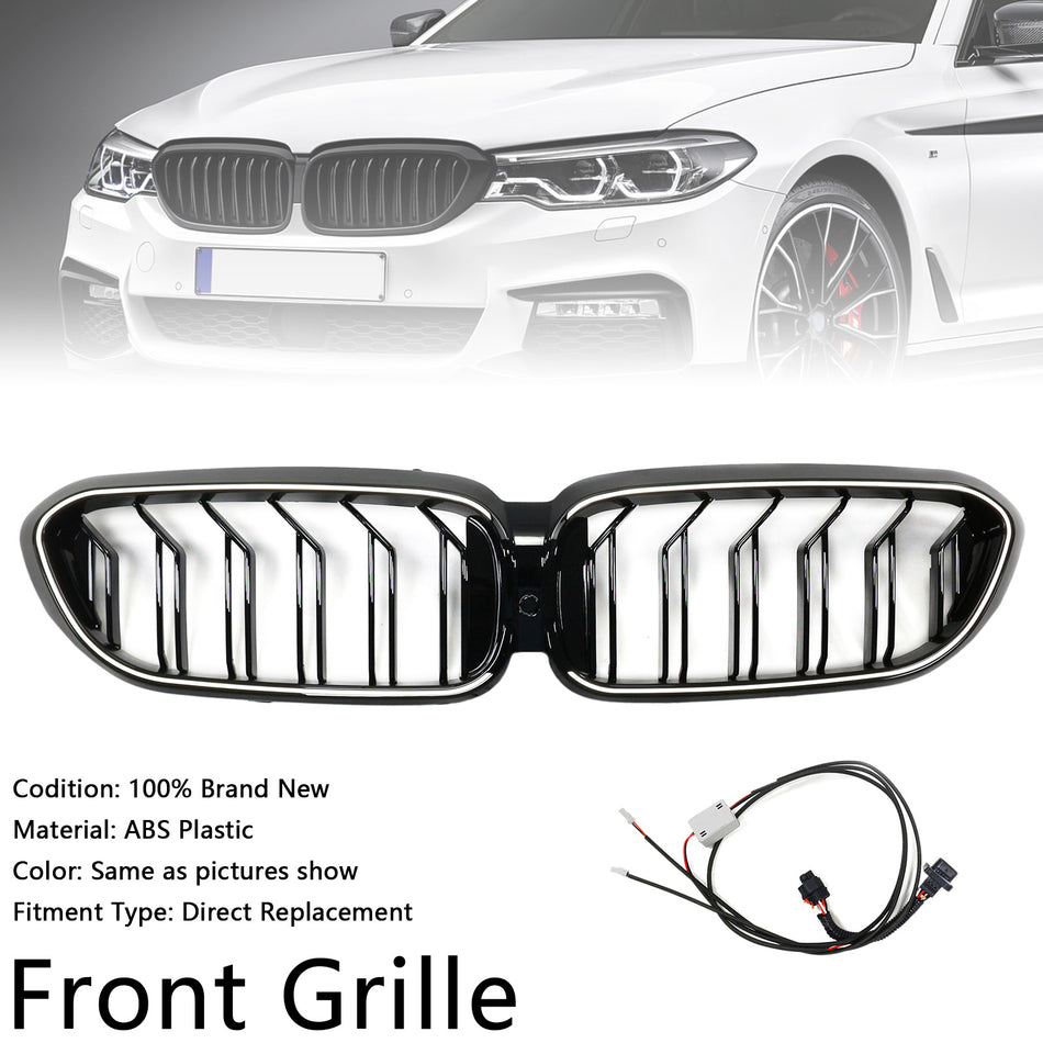 Double Slat Front Kidney Grille Für BMW 5 Series G30 G31 2017-2020 Gloss Black