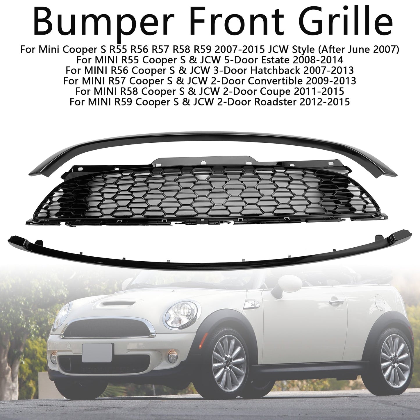 2008-2014 Mini R55 Cooper S &amp; JCW 5-Türer Kombi 3-teiliger Kühlergrill in Hochglanzschwarz