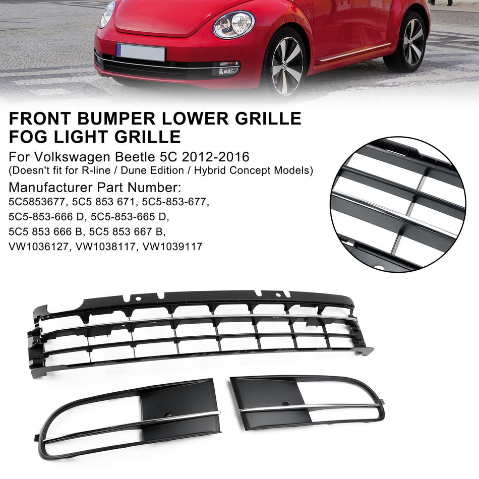 2012–2016 VW K?fer mit unterem Kühlergrill für die vordere Sto?stange + Nebelscheinwerfergrill, Chrom