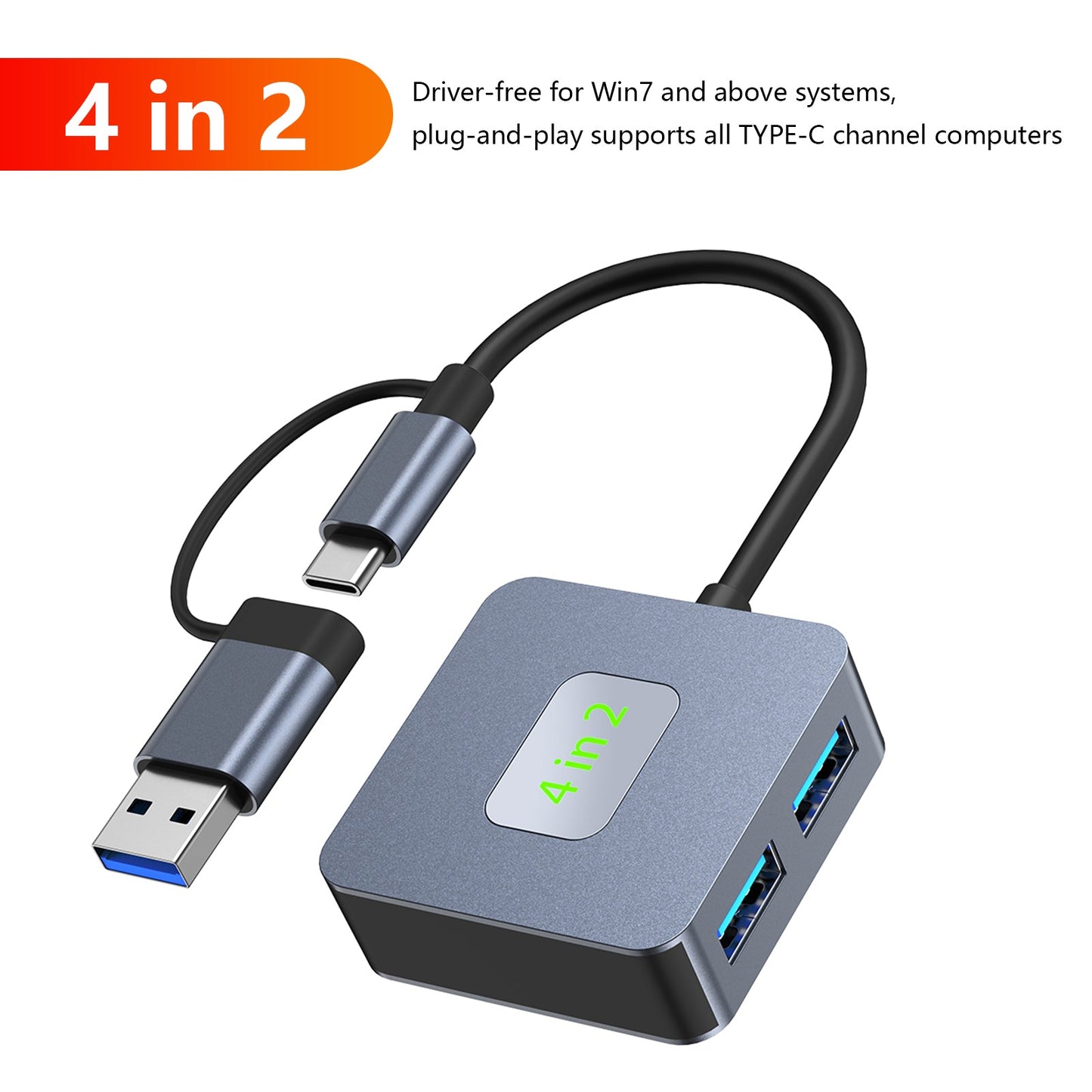 4-in-2 Typ-C + USB zu USB3.2 * 4 Schnittstellen-Hub-Adapter-Dock für MacBook iPad 15