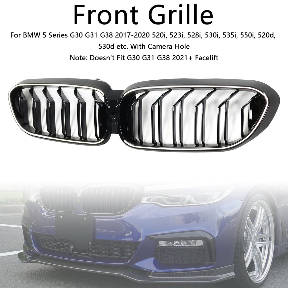 Double Slat Front Kidney Grille Für BMW 5 Series G30 G31 2017-2020 Gloss Black