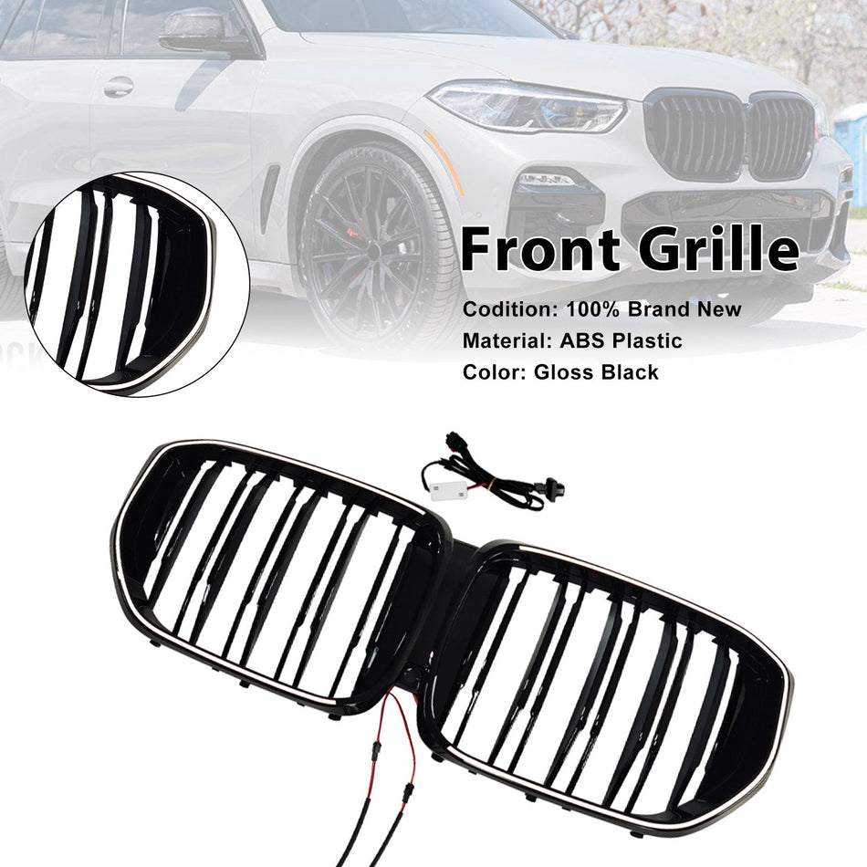 Frontstoßstangengrill mit Doppelstreifen und LED-Beleuchtung, schwarz, passend für BMW G05 LCI X5 ab Baujahr 2024