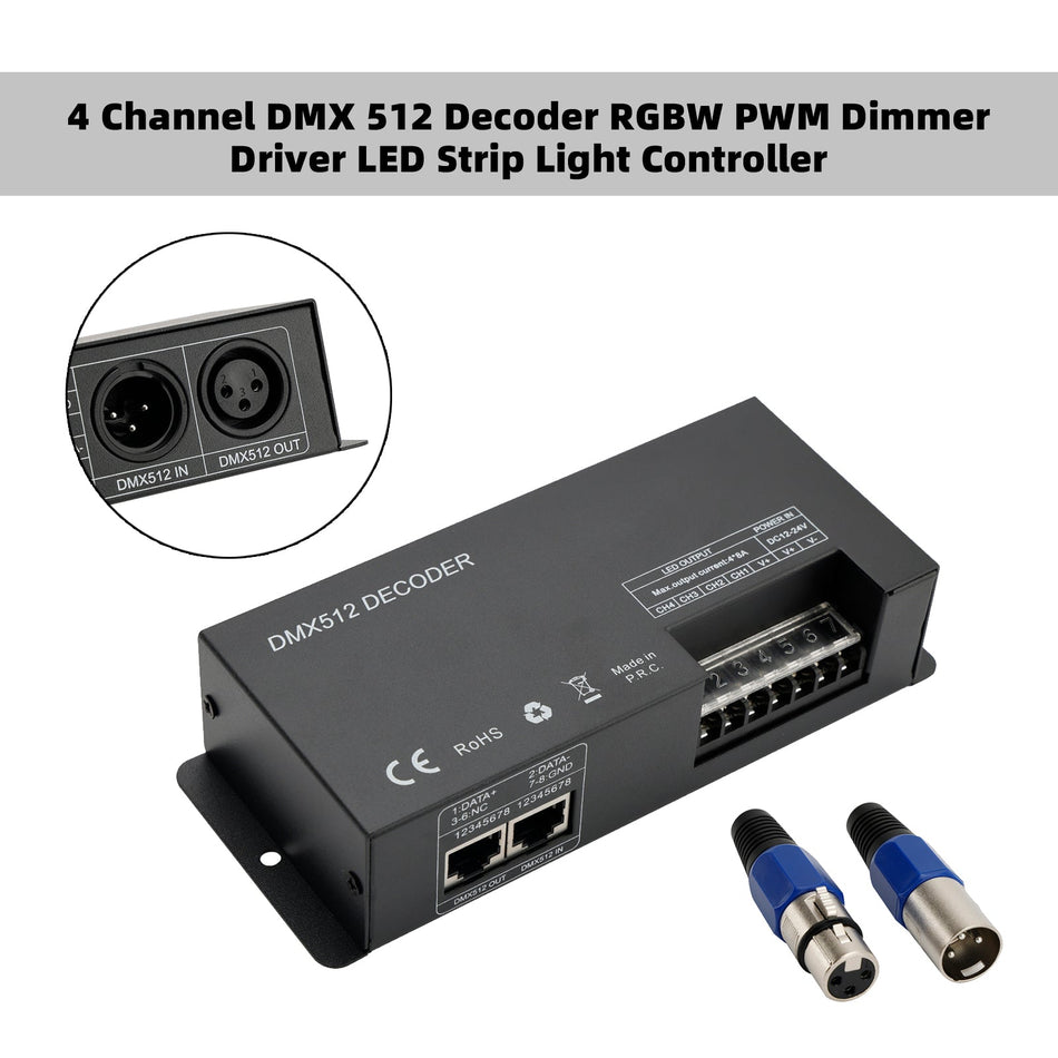4-Kanal-DMX 512-Decoder RGBW PWM Dimmer Treiber LED-Streifen-Licht-Controller