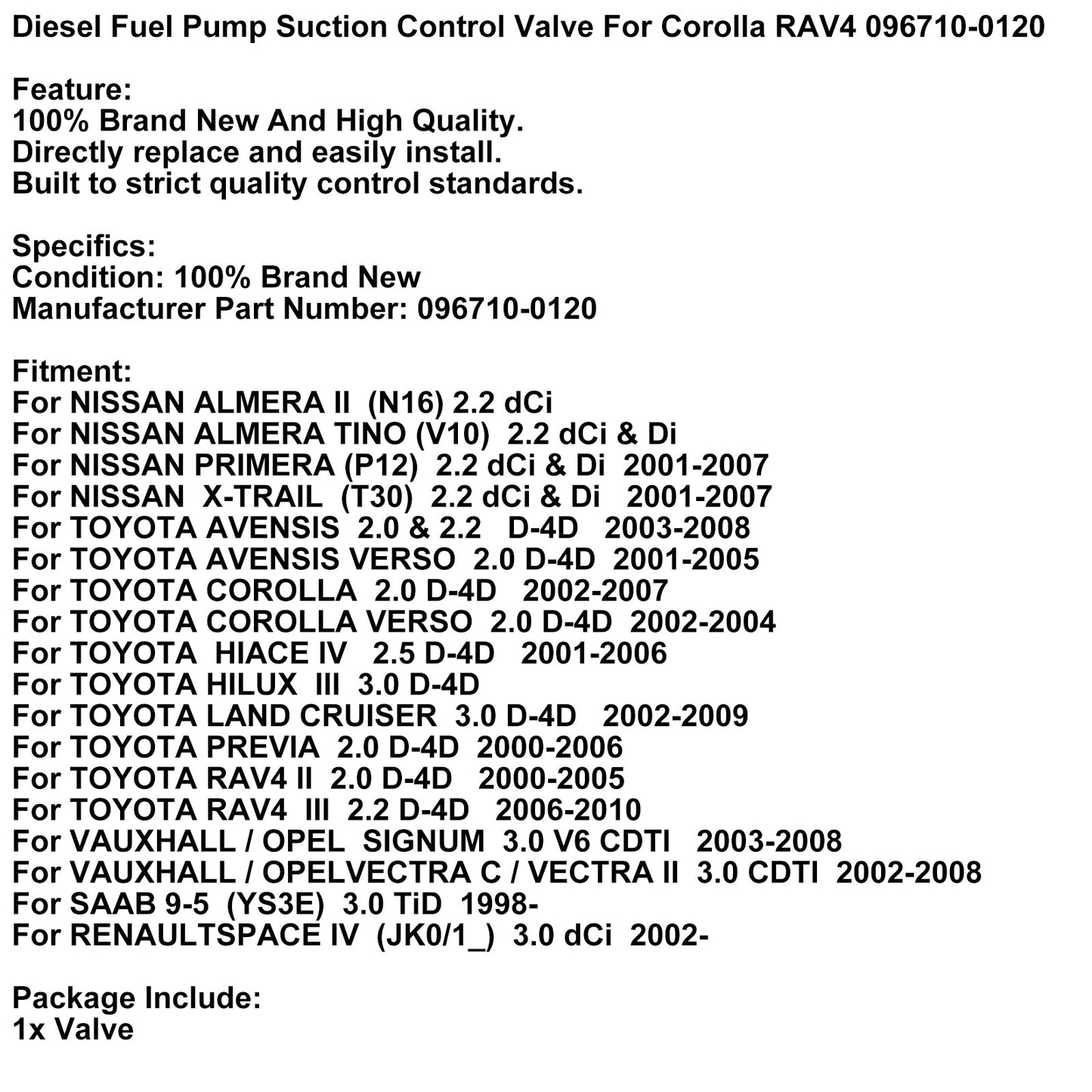 Saugsteuerventil der Dieselkraftstoffpumpe für Corolla RAV4 096710-0120