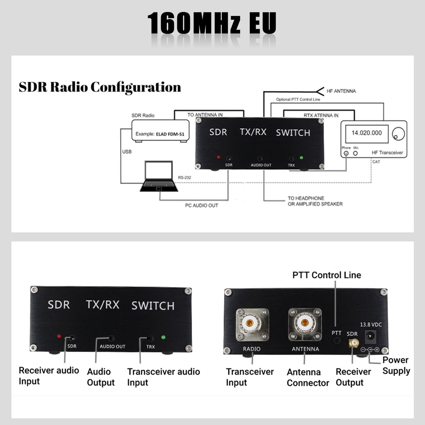 SDR Empfangsschaltantenne Sharing Transceiver TR Switch Box 100W DC 160MHz EU Stecker