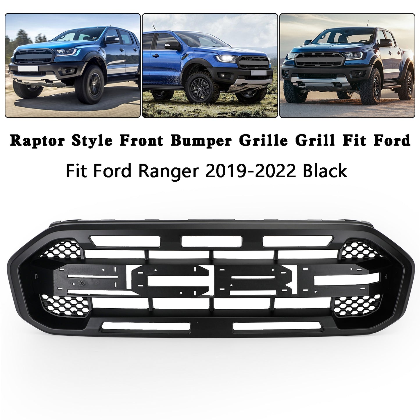 Raptor Style Front Bumper Grille Grill Fit Ford Ranger 2019-2023 Black