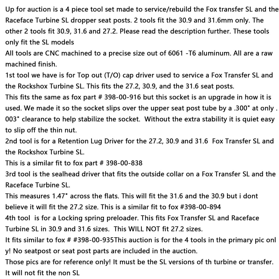 398-00-838 /-894 Raceface Turbine SL Sattelstützen-Service-Werkzeugsatz, ähnlich 398-00-916