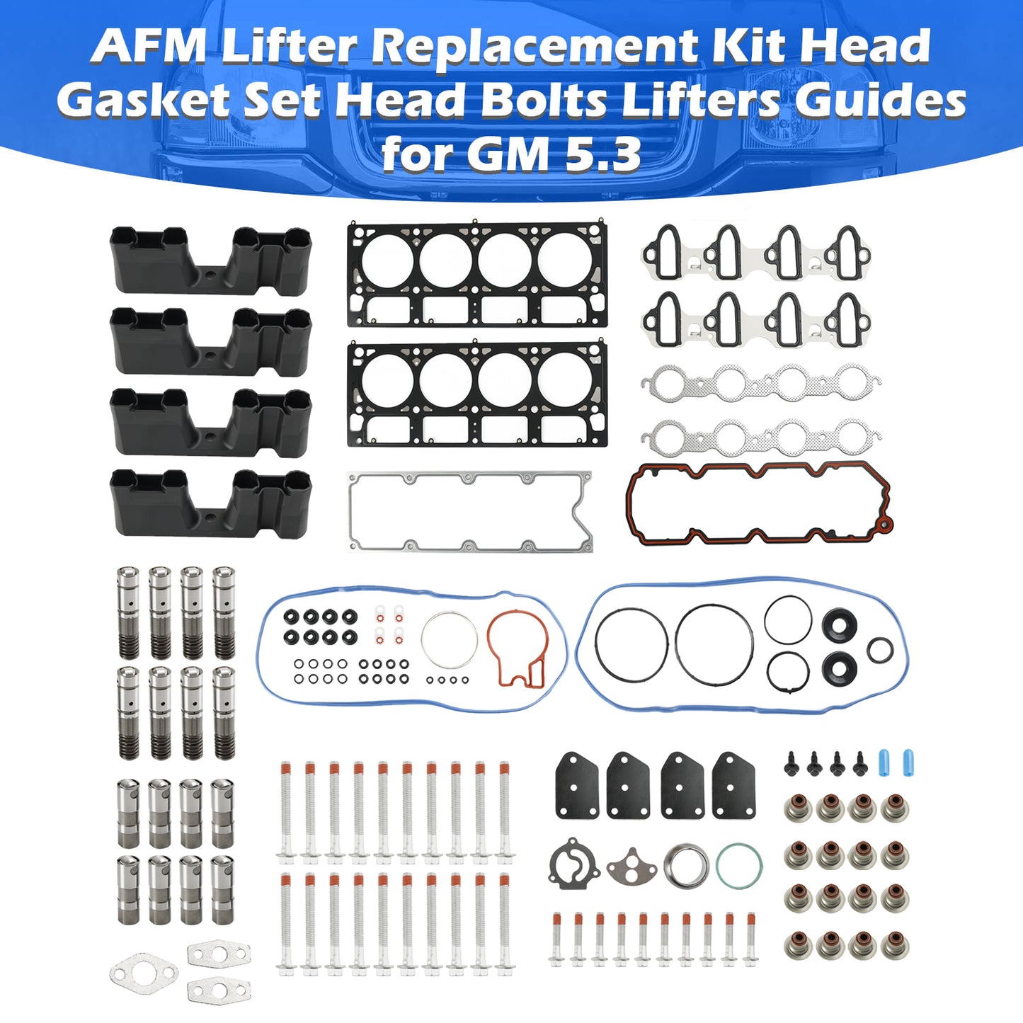 2007-2009 GMC Yukon XL 1500 5.3L 5328CC 325CID V8 OHV, (16 Ventile) AFM Heber Ersatz Kit Kopfdichtungssatz Kopfschrauben Heber Guides Fedex Express Generic