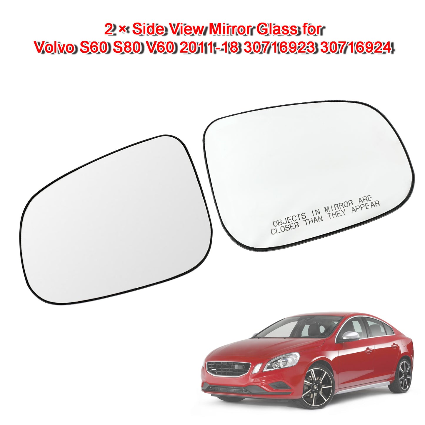 2 × Seitenspiegelglas für Volvo S60 S80 V60 2011–18 30716923 30716924