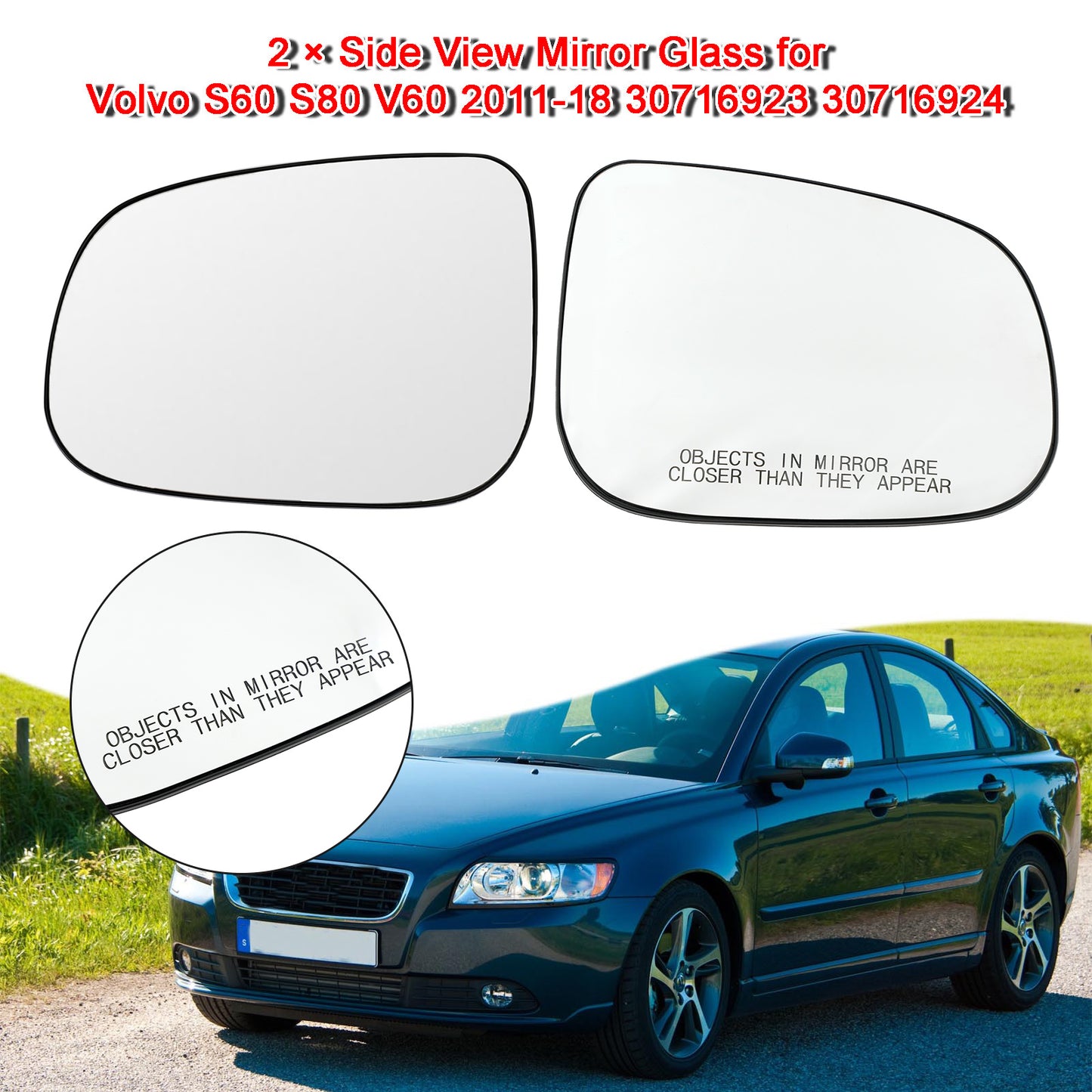 2 × Seitenspiegelglas für Volvo S60 S80 V60 2011–18 30716923 30716924