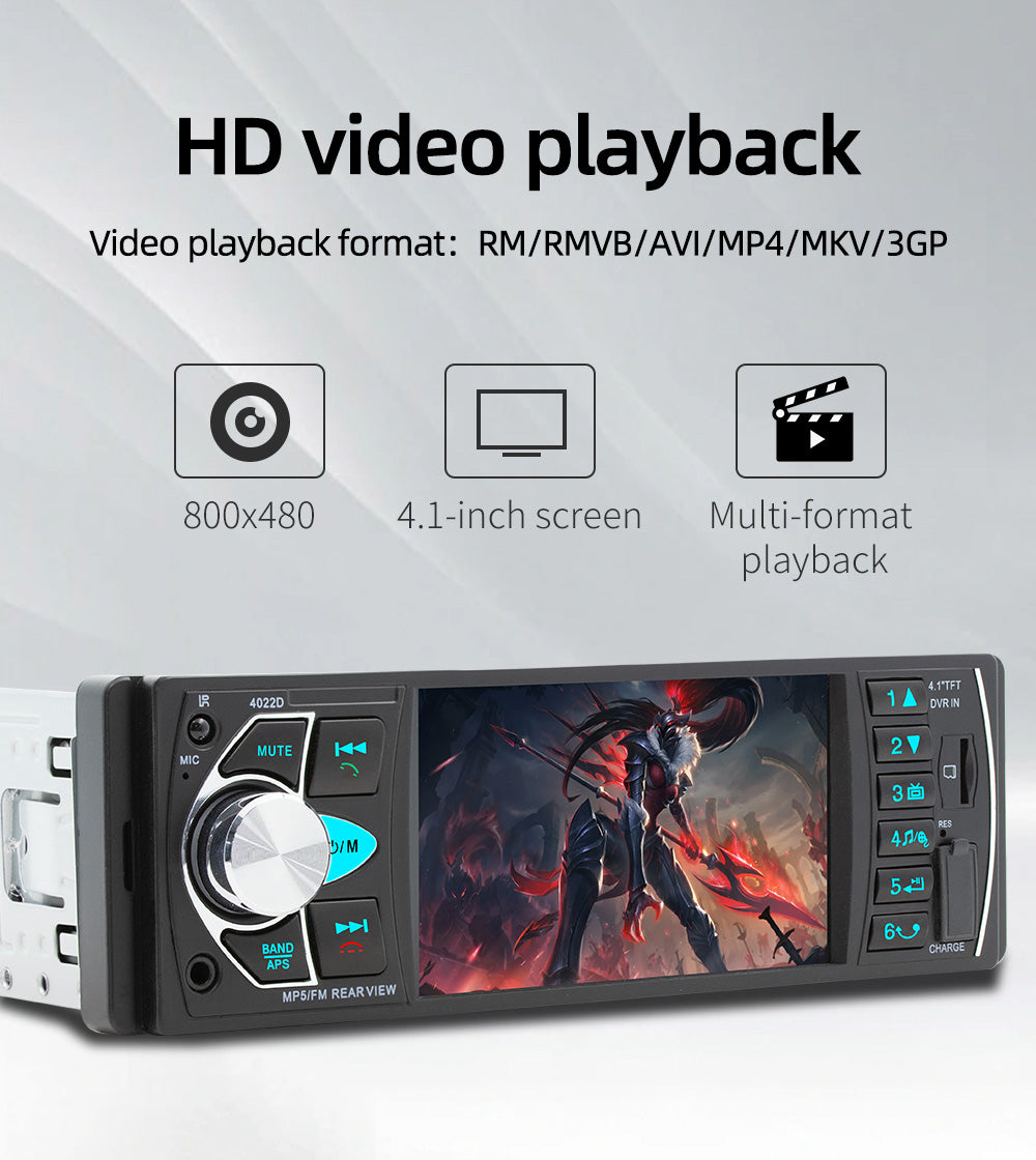 4,1 Zoll Autoradio Stereo 1DIN FM Bluetooth USB AUX Audio MP5 Player mit 4LED Rückfahrkamera