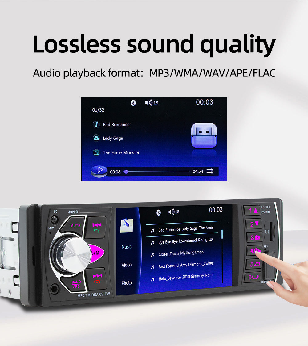 4,1 Zoll Autoradio Stereo 1DIN FM Bluetooth USB AUX Audio MP5 Player mit 4LED Rückfahrkamera