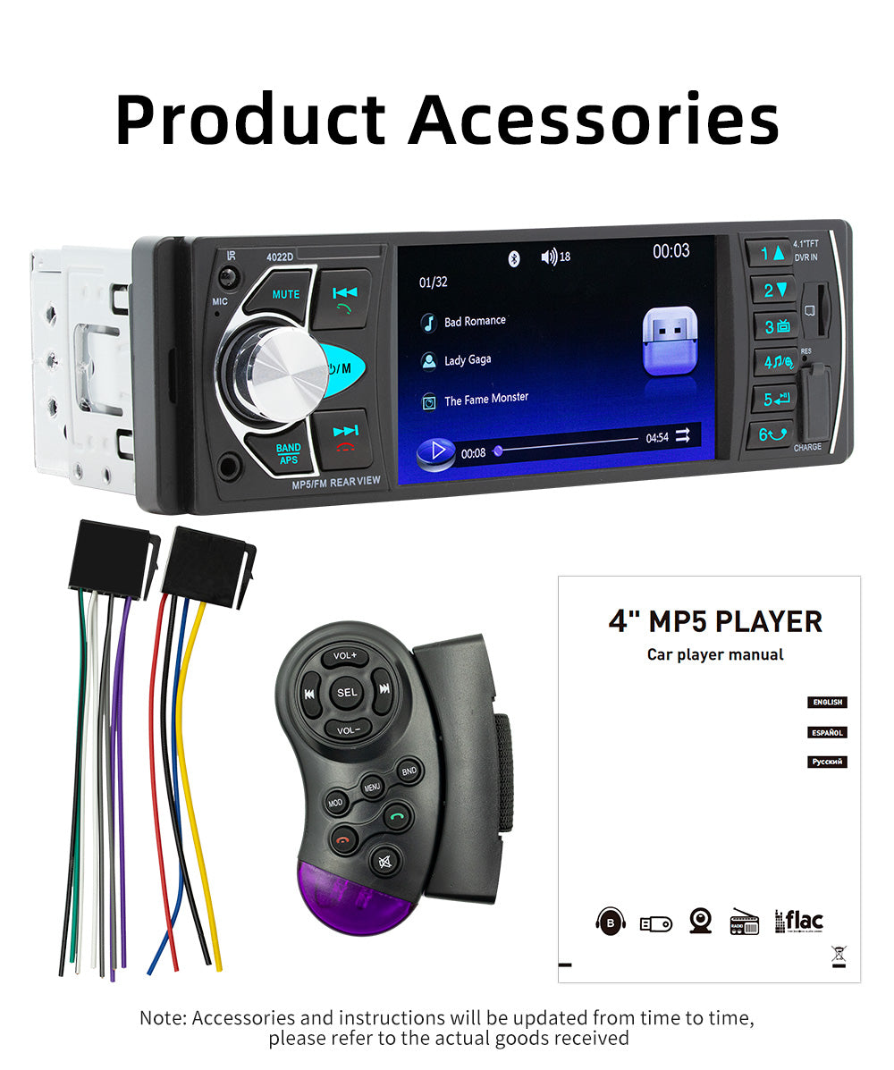 4,1 Zoll Autoradio Stereo 1DIN FM Bluetooth USB AUX Audio MP5 Player mit 4LED Rückfahrkamera