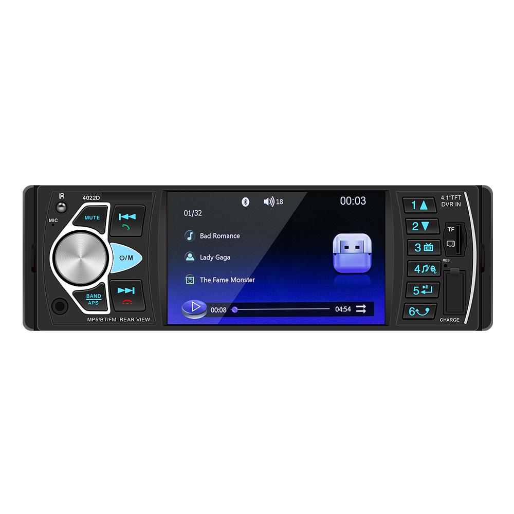 4,1 Zoll Autoradio Stereo 1DIN FM Bluetooth USB AUX Audio MP5 Player mit 4LED Rückfahrkamera