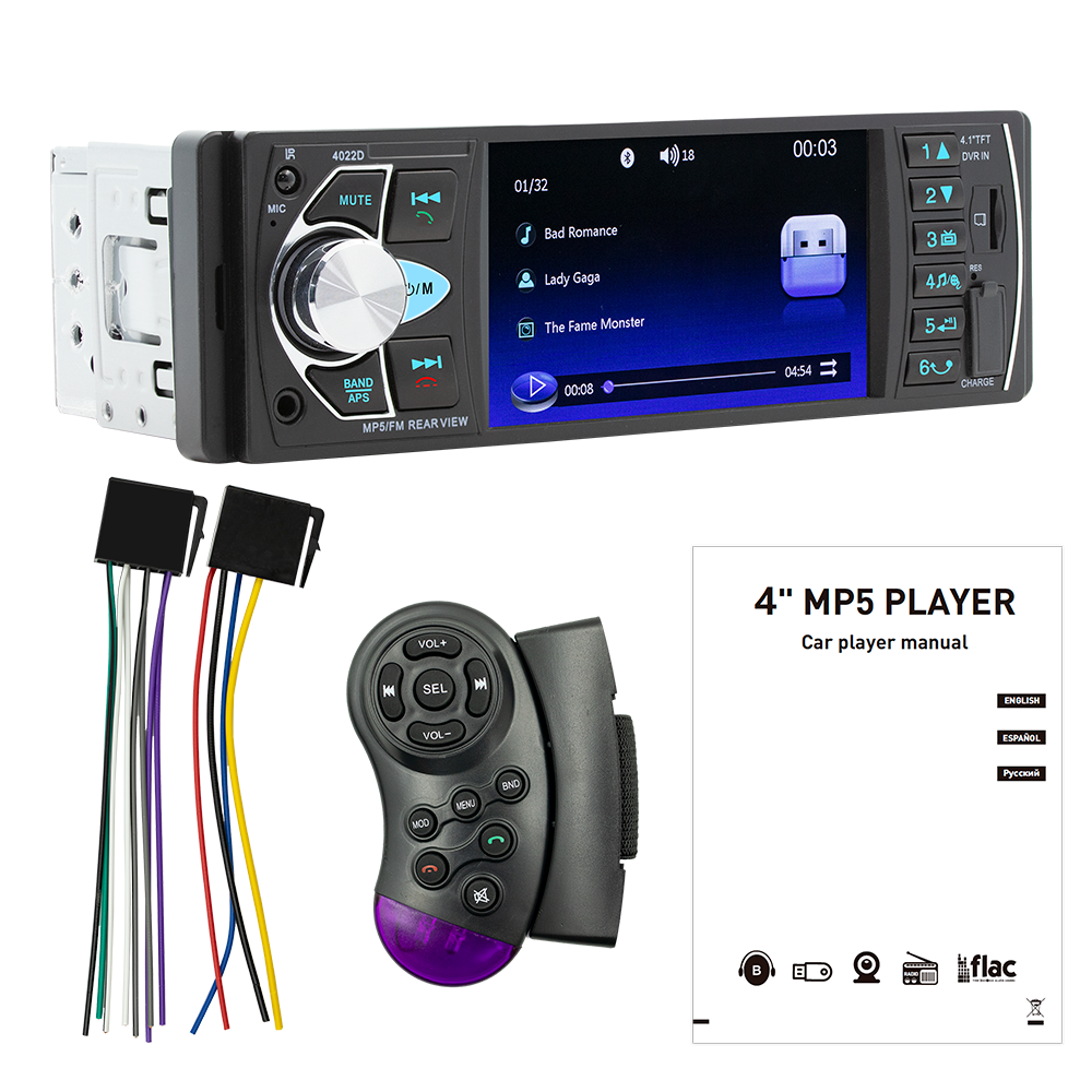 4,1 Zoll Autoradio Stereo 1DIN FM Bluetooth USB AUX Audio MP5 Player mit 4LED Rückfahrkamera