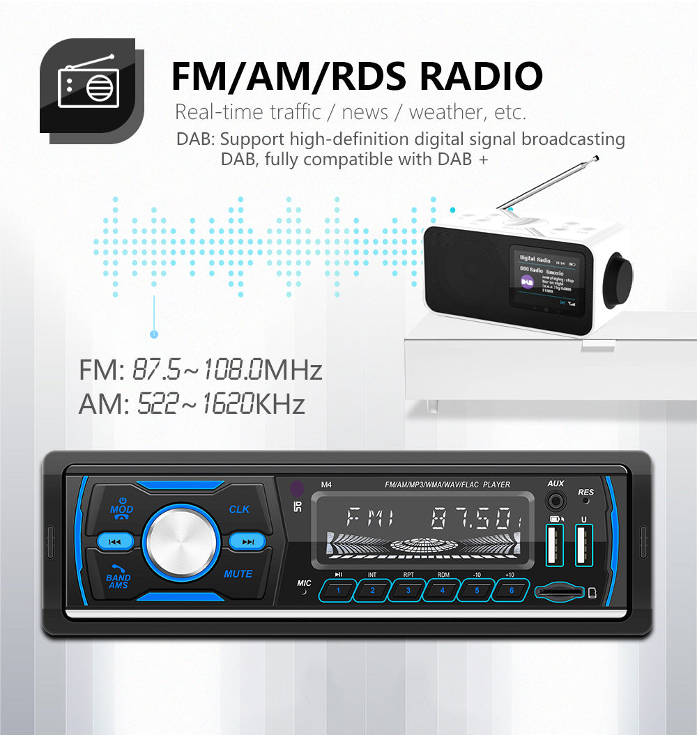 Autoradio stéréo 1Din Bluetooth FM Audio lecteur de musique DAB/MP3/USB/Aux en espèces